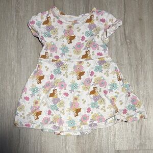 Disney Floral and Deer Print Kids Dress - White and Pink